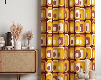 抽象的なレトロデザインのカーテン、カラフルなミッドセンチュリー