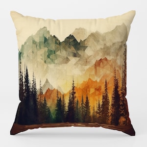 Landscape Abstract Pillow Cover, Pine Forest Mountains Throw Pillow Cover, Landscape Pillowcase, Landscape Mountains Home Decor