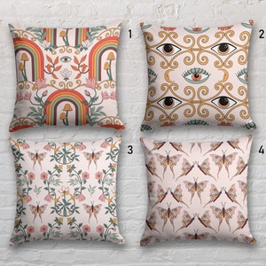 Boho Floral Pillow Cover, Bohemian Floral Cushion Cover, Butterfly Throw Pillow Cover, Spring Flowers Pillow Case, Decorative Pillow Case