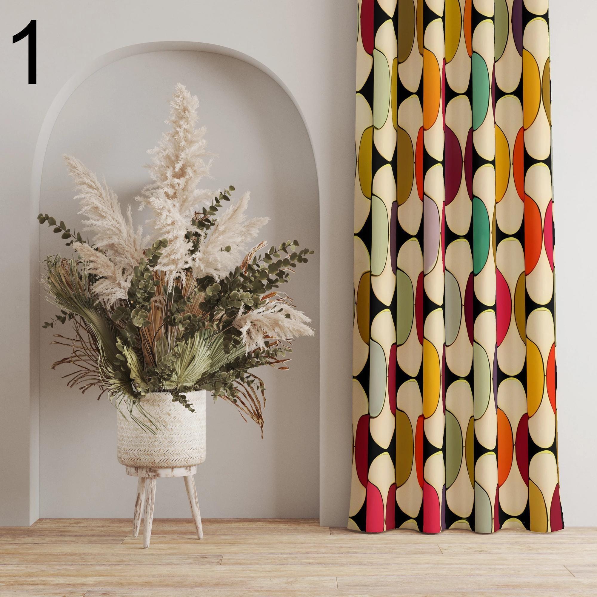 ミッドセンチュリーモダンカーテンパネル、70年代レトロボヘミアン