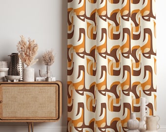 レトロな楕円形のパターンのカーテン、ミッドセンチュリーモダンの