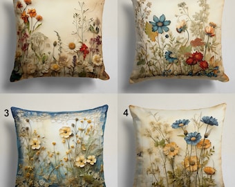 Wildflowers Pillow Cover, Flowers Throw Pillow Covers, Spring Floral Cushion Cover, Vivid Floral Printed Pillow Case
