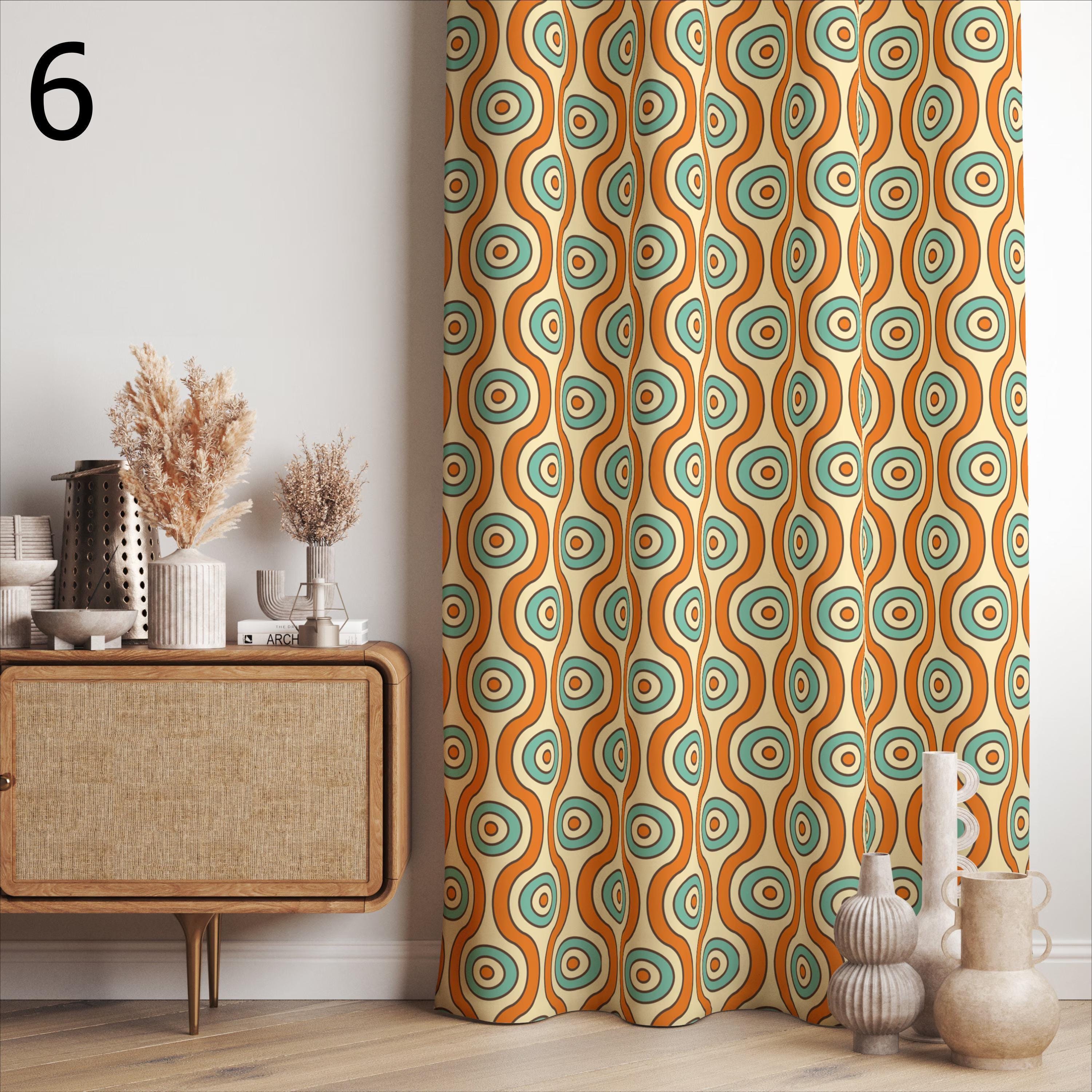 ミッドセンチュリーモダンカーテンパネル、70年代ヒッピーレトロ