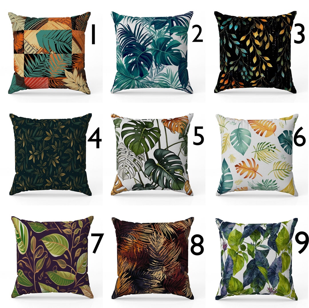 Modern Vintage Tropical Leaves Pillow Covers, Tropical Pillow Case