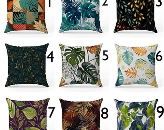 Modern Vintage Tropical Leaves Pillow Covers, Tropical Pillow Case, Decorative Tropical Leaf Pillowcase, Exotic Floral Pillow Cover