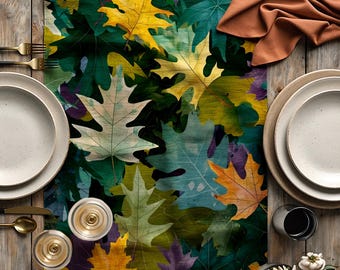 Autumn Leaves Table Runner, Fall Botanical Dining Decor, Thanksgiving Table Linen