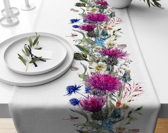 Chemin de table floral violet, chemin de table floral rose, chemin de table imprimé fleurs, chemin de table violet, chemin de table imprimé, chemin de table