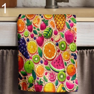 Fruit Kitchen Towels, Summer Berry Dishcloths, Colorful Citrus Hand Towels, Farmhouse Kitchen Towels, Fruit Berry Tea Towels