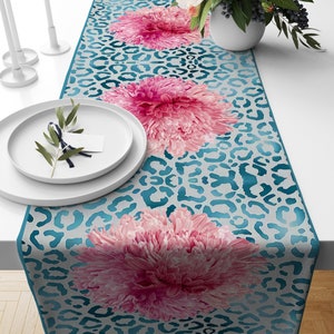 Floral Table Runner, Flowers Print Table Runner, Pink Floral Table Decoration, Purple Table Runner, Print Table Runner, Roses Table Runner image 3
