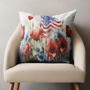Patriotic Floral Pillow Covers, USA Flag Throw Pillows, 4th of July Cushion Cover, Memorial Day Home Decor, Red White Blue Pillowcase