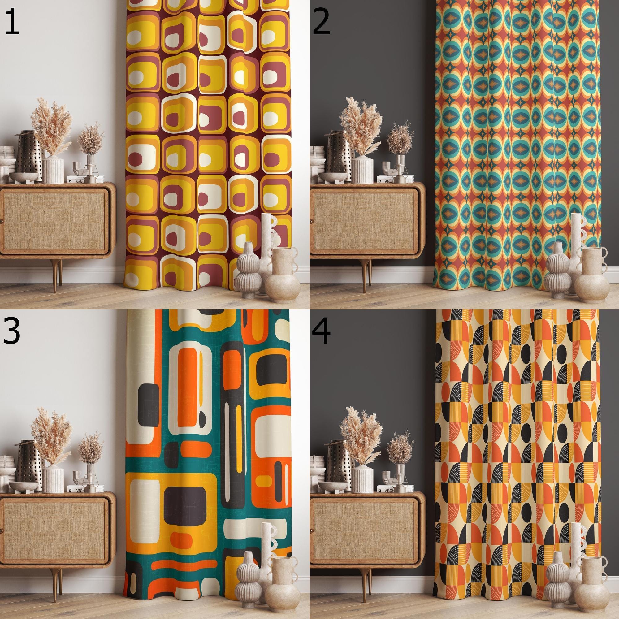 ミッドセンチュリーモダンカーテンパネル、レトロカーテン、MCM