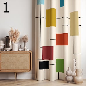 Retro Boho Curtains, Mid Century Modern Curtain Panels, Hippie Retro Window Curtain, Abstract Retro Style Living Room Curtain, Boho Curtains