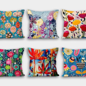 Blumen Kissenbezug, Boho Blumen Kissenbezug, Florales Kissen, Sommer Trend Kissen, Dekorativer Kissenbezug, Digitaldruck Kissen