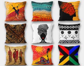 Housses de coussin femme africaine, taie d'oreiller art africain, coussin ethnique, décoration d'intérieur ethnique, oreiller authentique, housse de coussin impression numérique africaine
