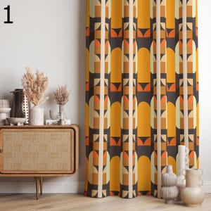Mid Century Modern Curtains, Retro Geometric Window Panels, 70s & 80s Vintage Style Drapes, Mod Abstract Pattern Living Room Curtains