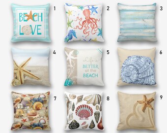 Coastal Nautical Pillow Cover, Seashell Pillow, Ocean Cushion Cover