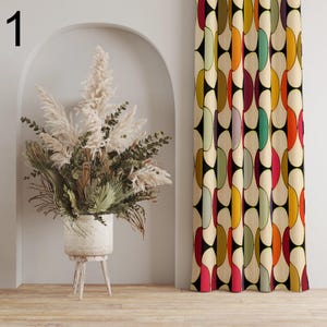Mid Century Modern Curtain Panels, 70s Retro Boho Curtains, Retro WindowDrapes, Abstract Retro Style Living Room Curtain, 80s Boho Curtains