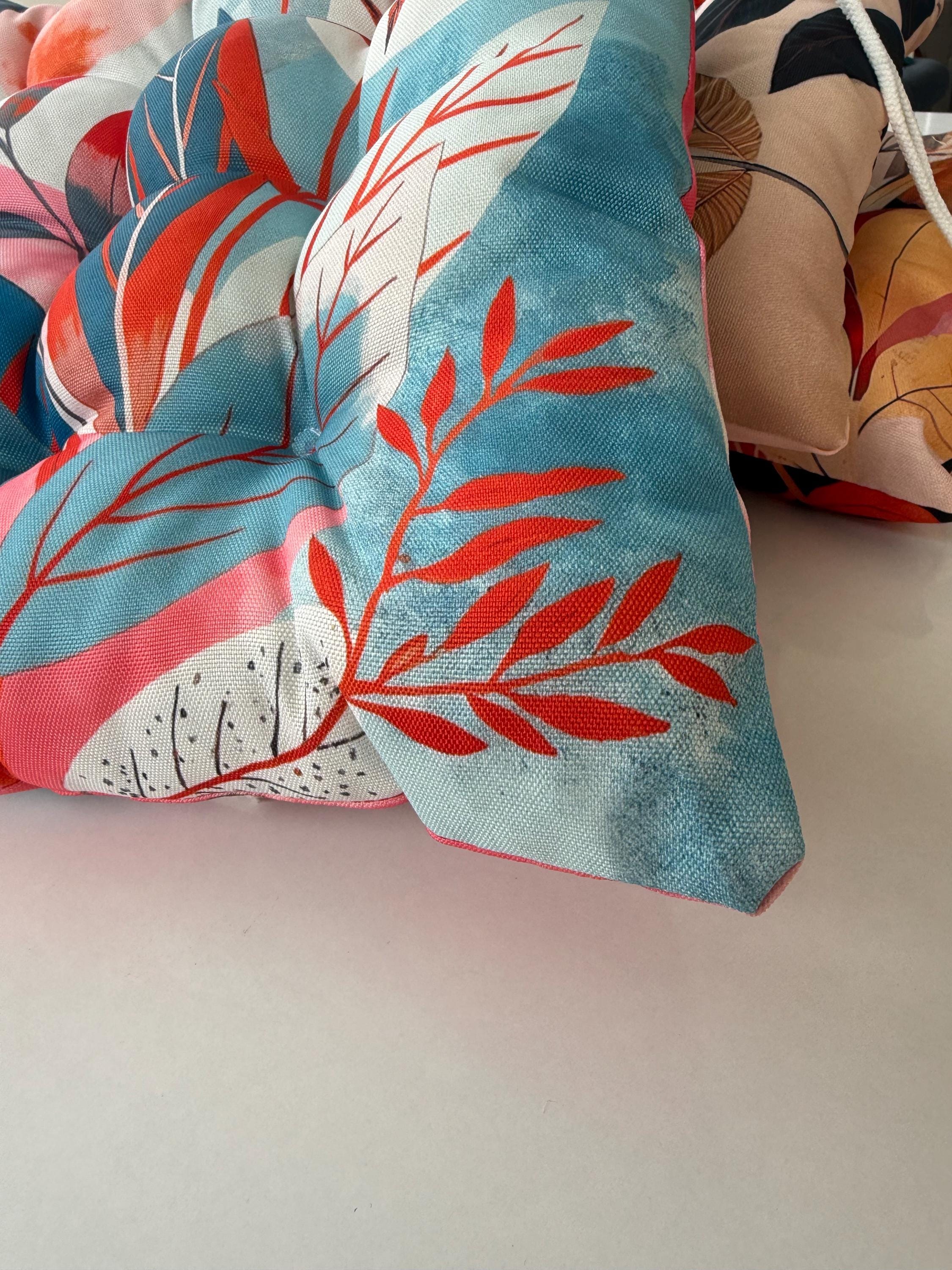 Boho Stuhlkissen, bunte Stuhlkissen, Sitzkissen Kissenbezüge, Boho Gartenstuhlkissen, Sitzkissen Kissen mit Bindebändern