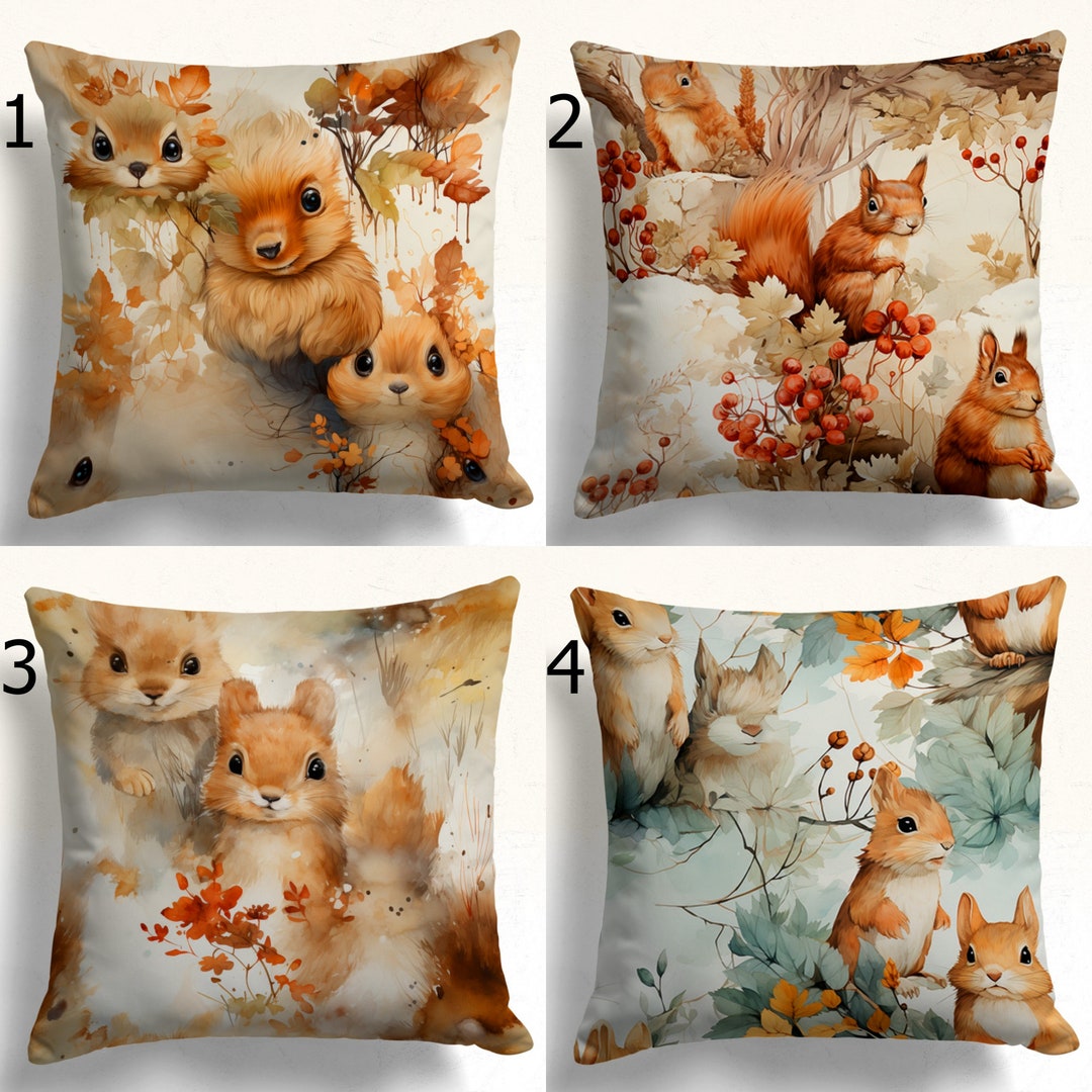 Fall Cushion Cover, Fall Leaves and Squirrel Print Pillowcase, Cute ...