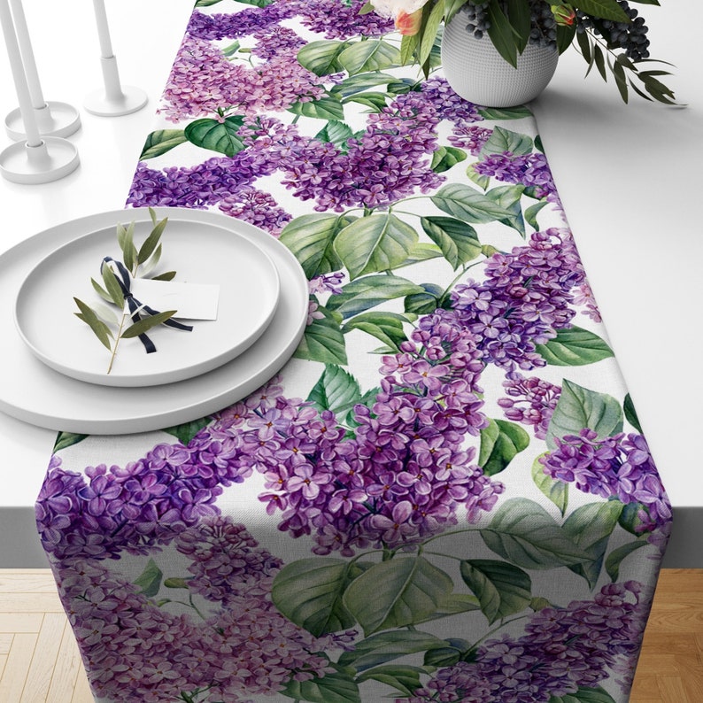 Floral Table Runner, Flowers Print Table Runner, Pink Floral Table Decoration, Purple Table Runner, Print Table Runner, Roses Table Runner 4