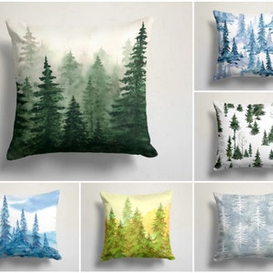 Pine Forest Pillow Cover, Misty Forest Pillowcase, Landscape Pillow Covers, Mountain Pillow Cover, Pine Pillowcase, Modern Art Pillow