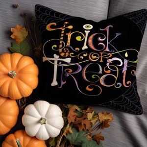 Funda de almohada de Halloween, bonita funda de almohada con forma de calabaza para Halloween, funda de cojín con mensaje de truco o trato para Halloween, decoración de habitación otoñal para Halloween