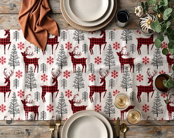 Christmas Table Runner, Deer Forest Runner, Holiday Table Decor