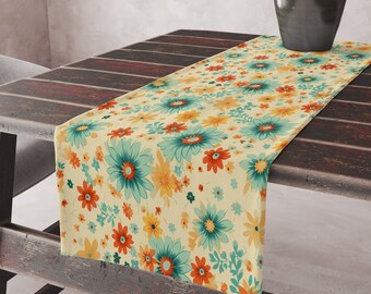 70s Flowers Table Runners, Retro Mid Century Modern Floral Table Runner, Retro Party Table Decor, Retro Floral Table Runner