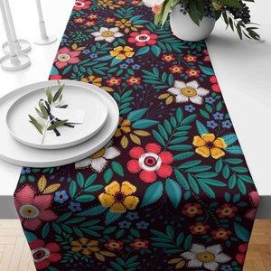 Chemin de table floral, chemin de table imprimé fleurs, décoration de table floral rose, chemin de table violet, chemin de table imprimé, chemin de table roses 5