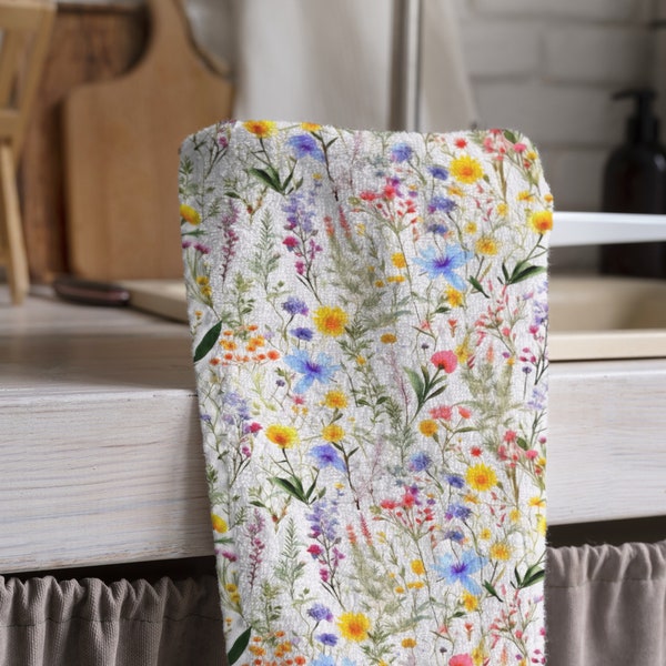 Floral Tea Towels, Wildflowers Dish Towel, Spring Flowers Towel, Wildflowers Hand Towel, Wildflowers Kitchen Towel