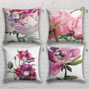 Kussenslopen met roze bloemen, kussensloop met bloemen, kussensloop met bloemen, trend kussenhoezen zomerbloemen, decoratieve kussensloop roze roos, kussenhoes met bloemen