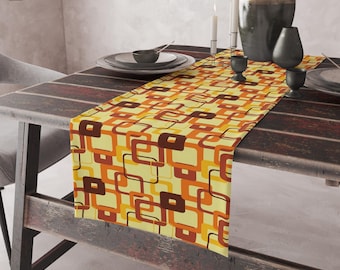 70s Geometric Table Runner, Mid Century Modern Retro Decor