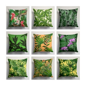 Tropical Leaves Pillow Cover, Leaves Pillow Cover, Floral Cushion Cover, Giant Leaves Cushion Cover, Green Botanical Pillow Cases