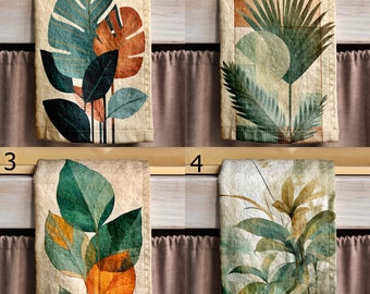 Tropical Abstract Tea Towels, Tropical Leaves Dish Towel, Exotic Leaf Hand Towel, Multicolor Botanical Kitchen Towels, Green Leaf Tea Towels