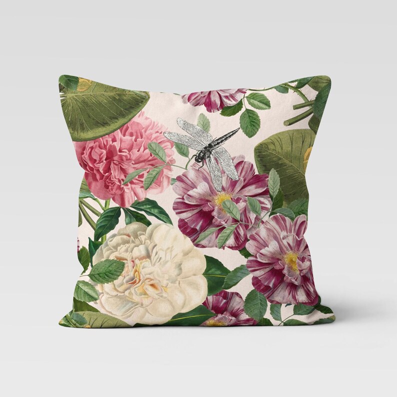 Floral Pillow Cover, Pink Floral Throw Pillow Cover, Summer Trend Cushion, Flowers Decorative Pillowcase, Floral Digital Print Cushion Cover 3