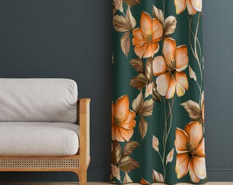 レトロな花柄カーテン、ミッドセンチュリーモダンフローラルカーテン