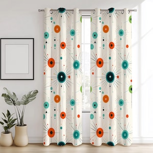 Retro Curtains, Retro Atomic Curtain Panels, 60s Atomic Style Curtain, Retro MCM Window Curtains, Mid Century Modern Curtain Panels