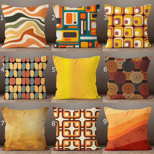 Mid Century Modern Orange Pillow Cover, 70s Style Pillow Covers, Orange Retro Pillowcase, Retro Vintage Cushion Cover