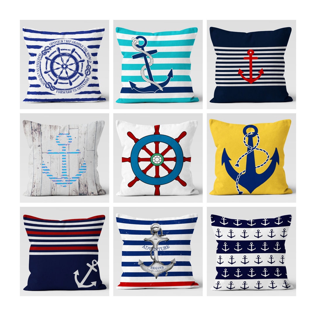 Navy Anchor Pillow Case, Anchor Decor, Beach Pillow, Navy Home Decor