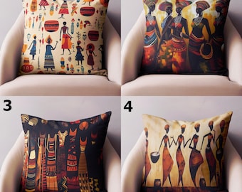 African Tribal Women Pillow Cover, Afrocentric Boho Cushion Case
