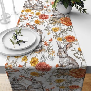 Joyeuses Pâques, Chemins de table Lapin de Pâques, Fleurs printanières de Pâques, Chemins de table basse, Mignons chemins de Pâques, Chemins de fête de printemps