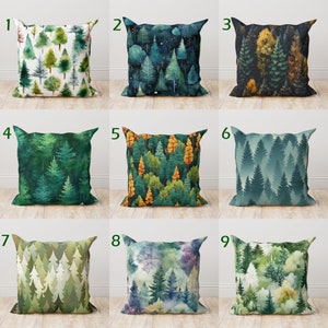Federa per cuscino Green Pine Woodland, Federa per foresta nebbiosa, Federa per cuscino paesaggistica, Federa per cuscino in pino mugo, Federa decorativa per foresta