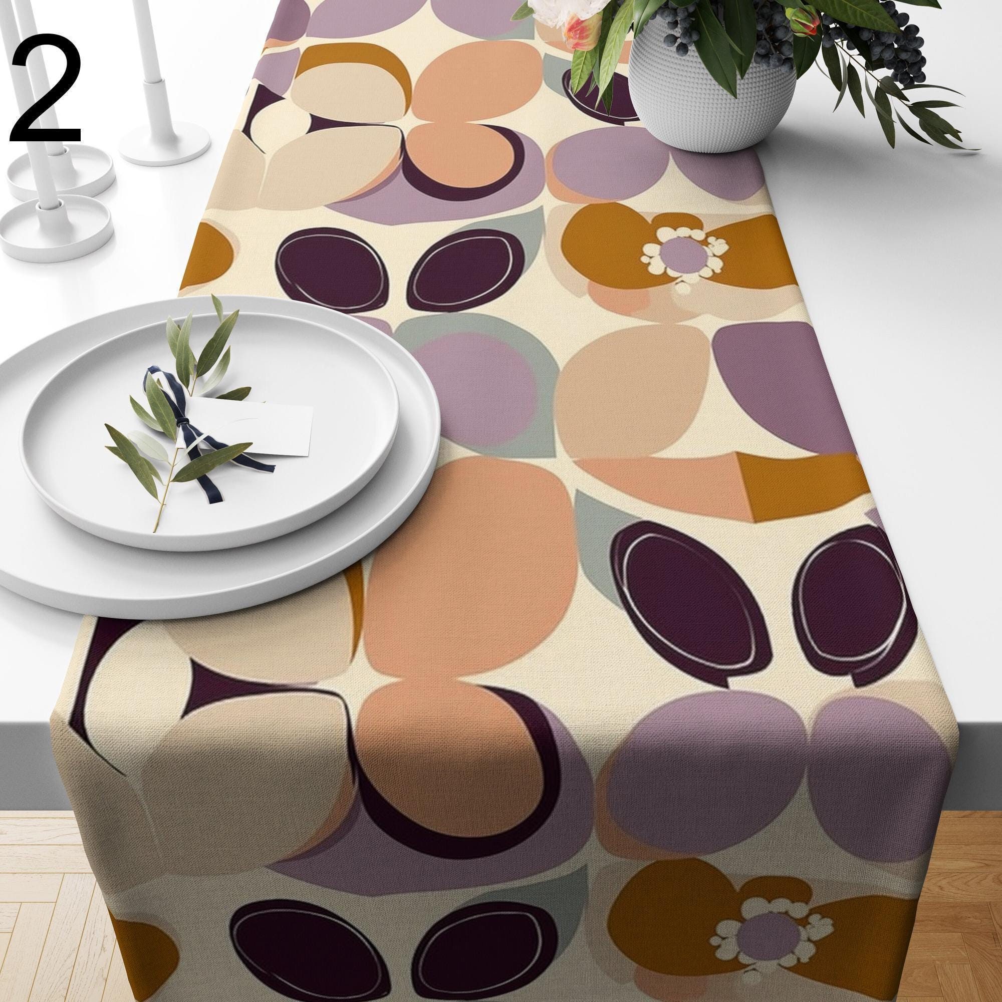 Runner Da Tavolo Midcentury Moderno Geometrico 35x274 Cm - Tovaglia Lunga Retrò Anni '70 Per Soggiorno, Cucina E Comò - Decorazione Vintage