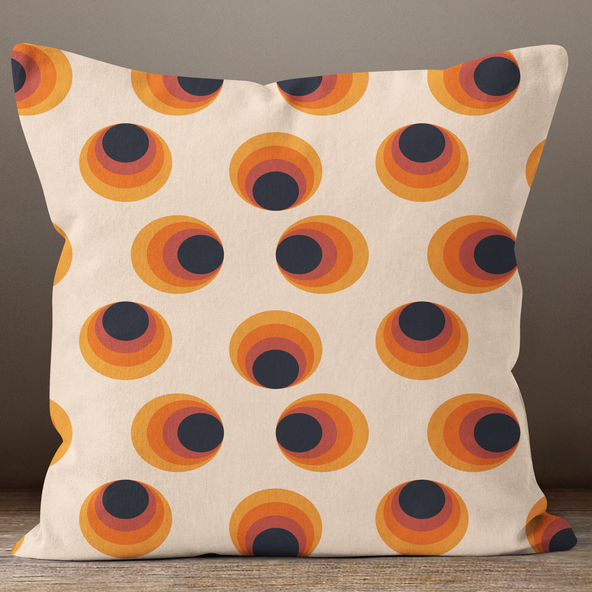 Retro Geometric Cushion Cover, Mid Century Modern Orange