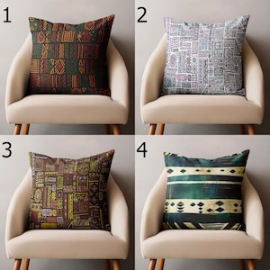 Tribal Print Pillow Covers, African Inspired Cushion Cover, Boho Ethnic Throw Pillows, Geometric Mudcloth Home Decor Pillowcase