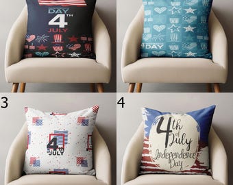 4th of July Pillow Covers, Independence Day Throw Pillow, Patriotic USA Home Decor, Red White Blue Cushion Covers, Americana Pillowcases