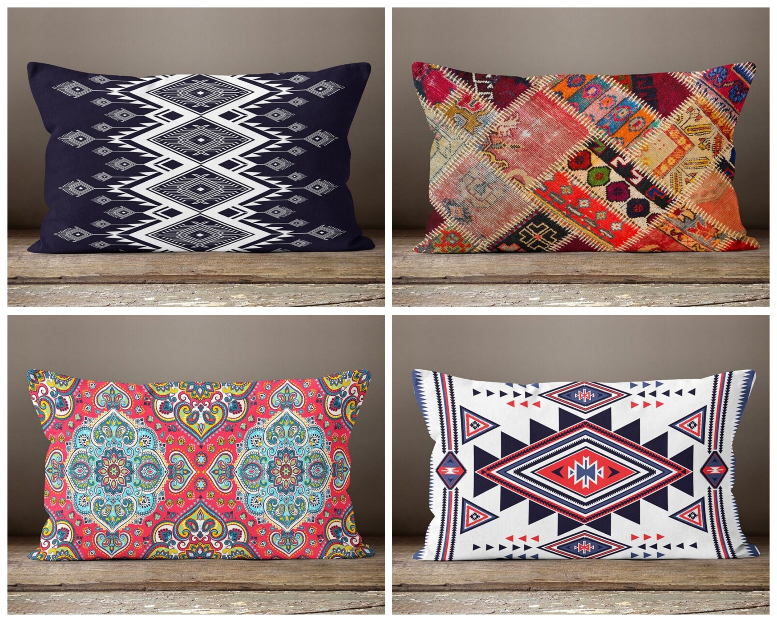 Bohemian Small Decorative Throw Pillows for Bed Azetec Pillow Covers, Multi - Travel