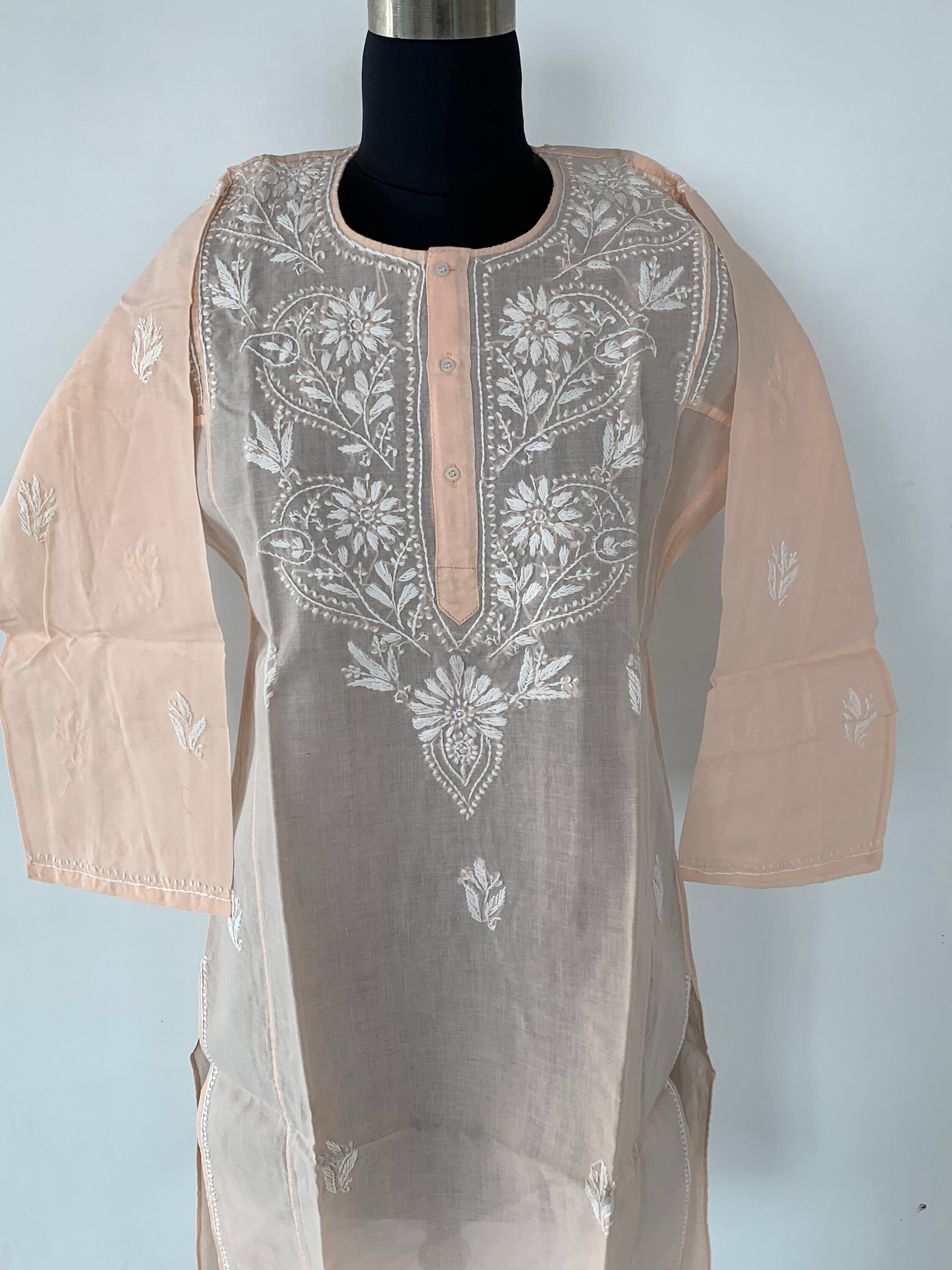 Elegant Peacock Embroidered Cotton Tunic