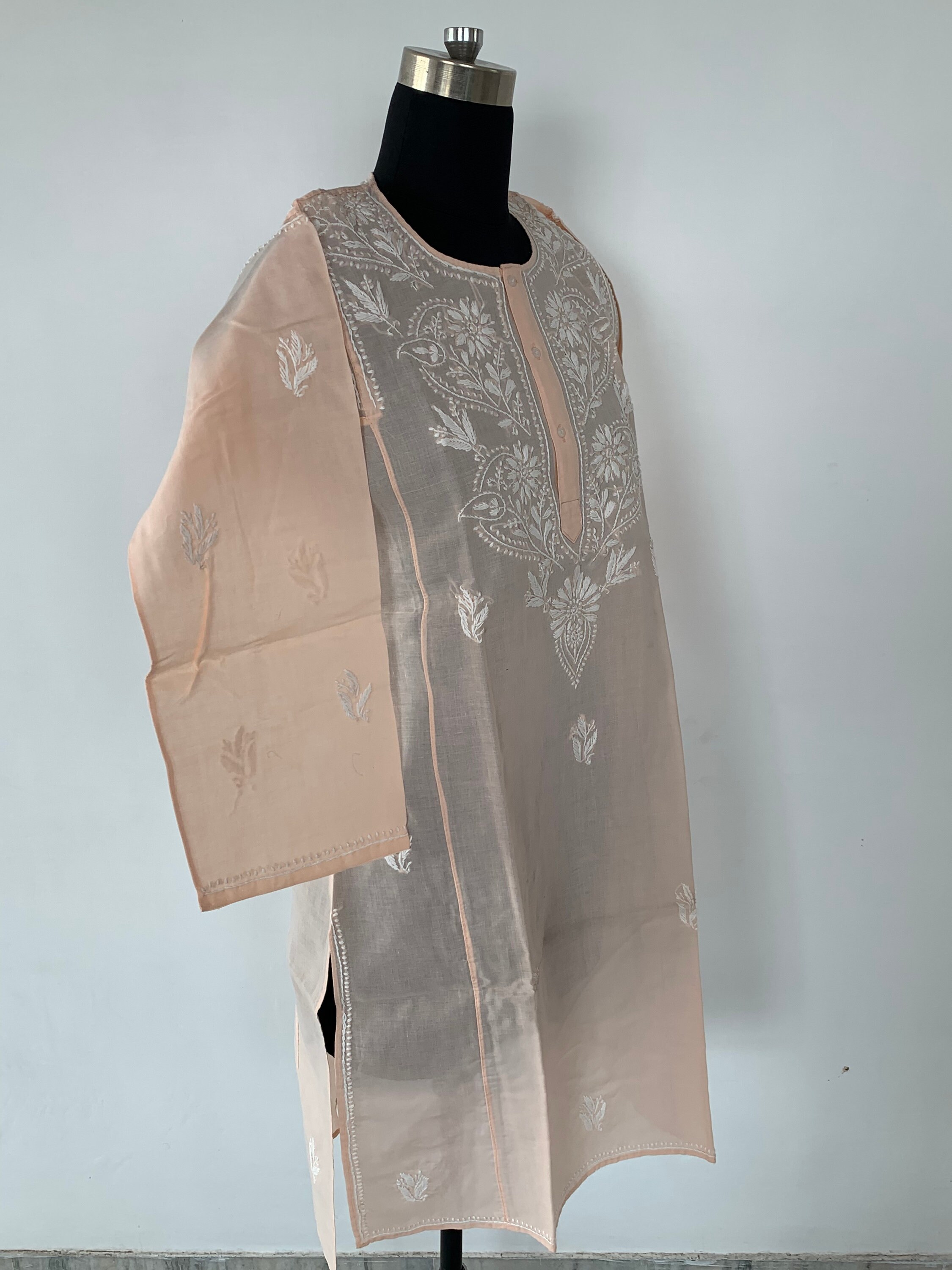 Printed and hand embroidered cotton tunic