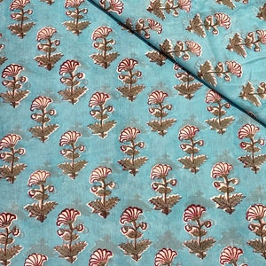 Hand block print cotton fabric, Hand block print cotton loose fabric by yard, Floral print cotton fabric
